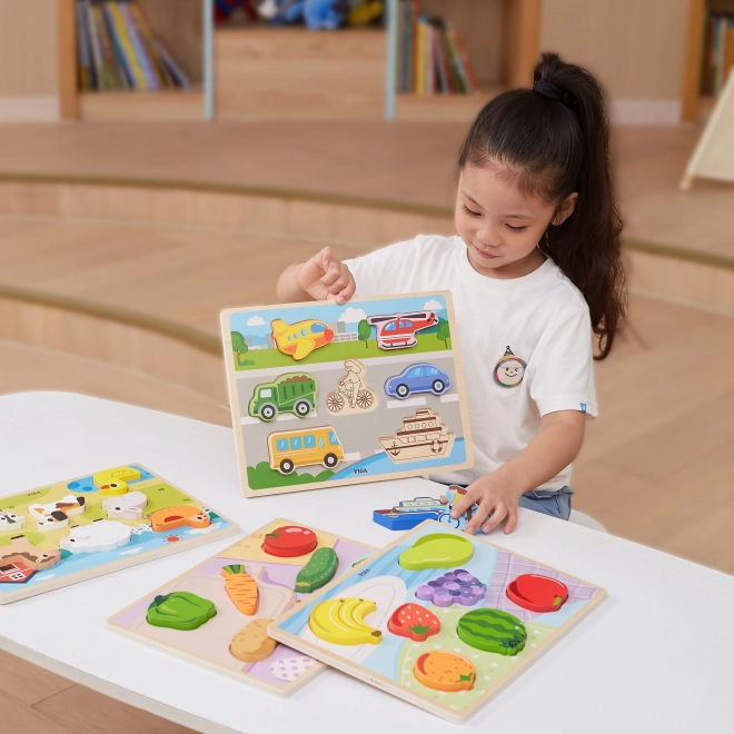 Puzzle din lemn cu fructe Montessori 2 în 1