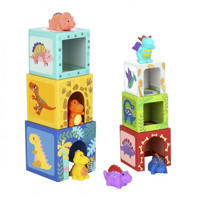 Jucărie educativă din lemn cu dinozauri și blocuri Tooky Toy