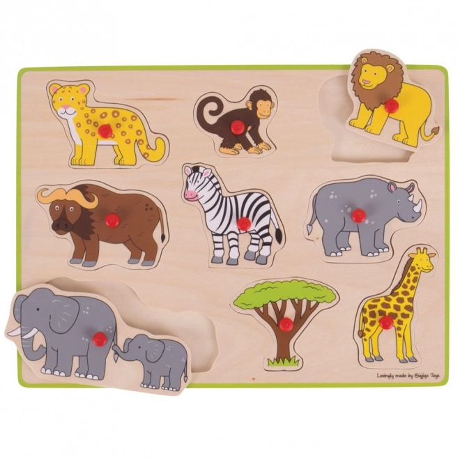 Puzzle de inserție safari din lemn Bigjigs Toys