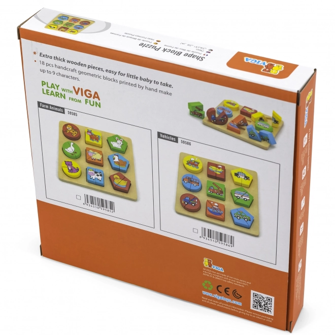 Puzzle educative din lemn Viga cu animale