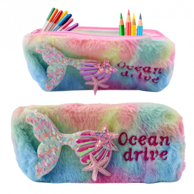 Penar plușat cu coadă de sirenă și paiete în culori pastel
