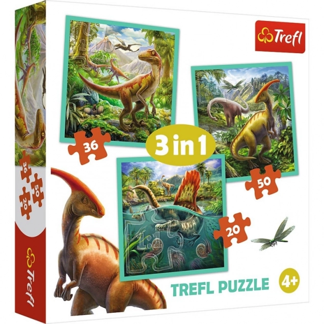 Puzzle 3 în 1 - Lumea uimitoare a dinozaurilor