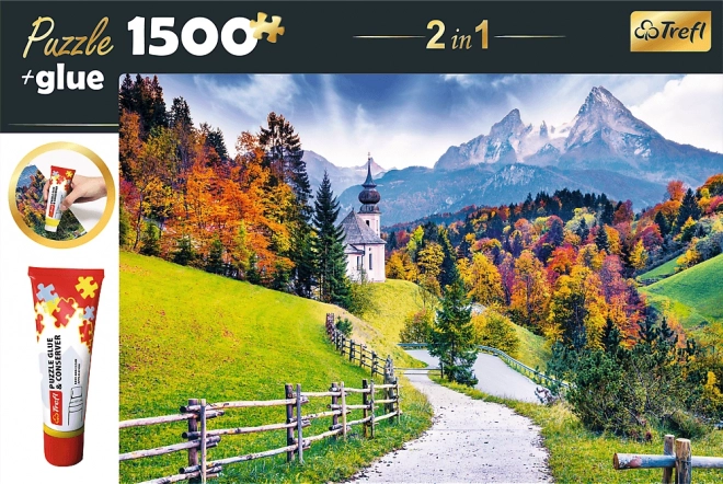 Puzzle TREFL 2 în 1 Kostel Maria Gern, Bavariei 1500 piese cu adeziv