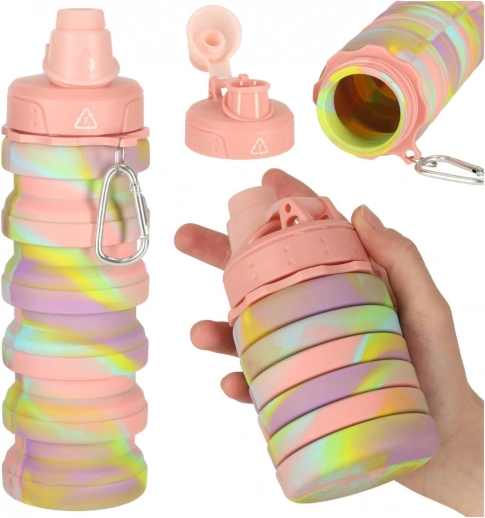Sticlă de apă sport pliabilă din silicon 500ml curcubeu