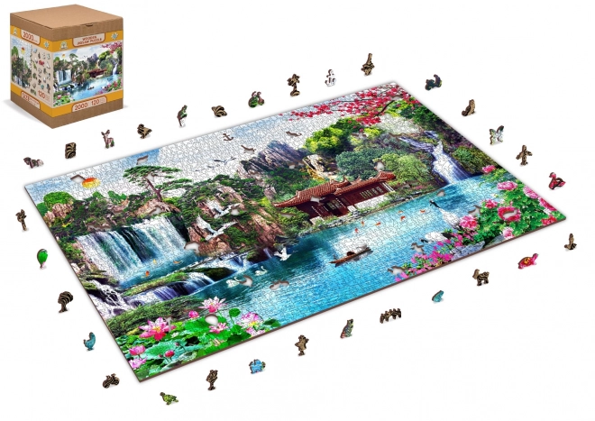 Puzzle din lemn Cascadele în grădina japoneză