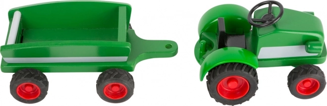 Tractor din lemn cu remorcă verde