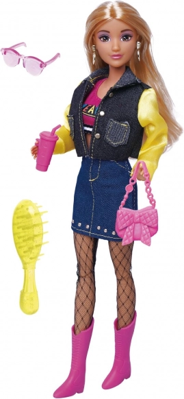 Păpușă cu fustă din denim și accesorii 30 cm