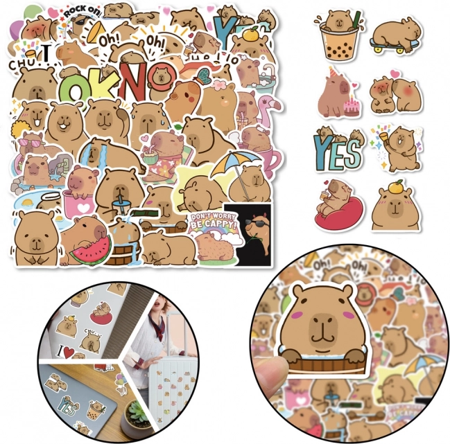 Set de autocolante Capibara material PET 6 coli 120 buc