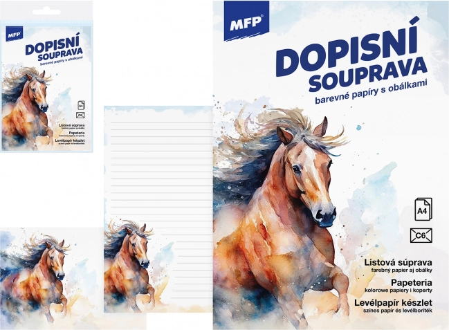 Hârtie de scris cu motiv de cal - set colorat