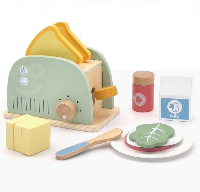 Set prăjitor de pâine din lemn pastel pentru micul dejun de la Tooky Toy