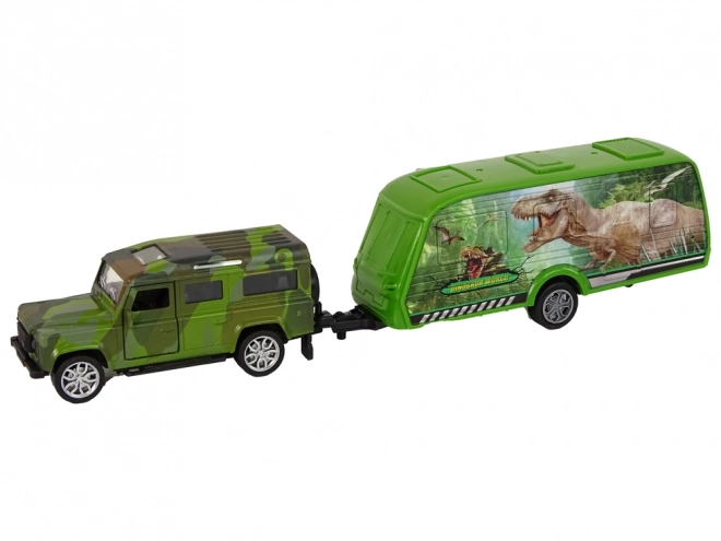 Set Jeep cu remorcă și dinozauri