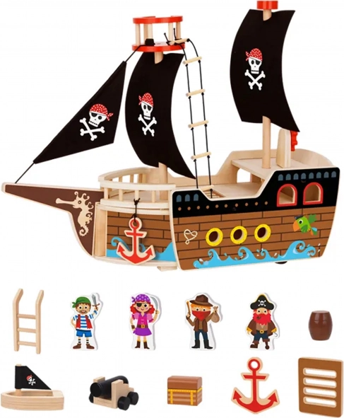 Corabie pirat din lemn cu figurine Tooky Toy
