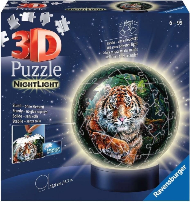 Puzzle 3D cu lumini Tigrul - 72 piese