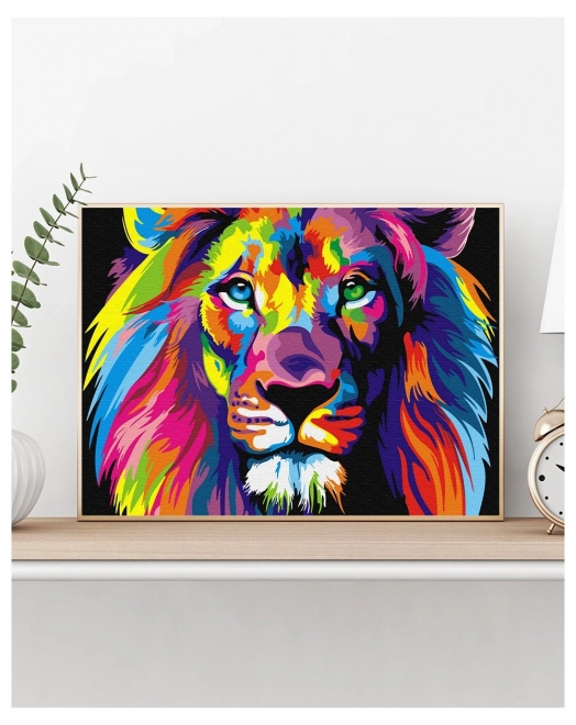 Pictură după numere Curcubeu Leu 40x50 Pânză + Culori + Pensule