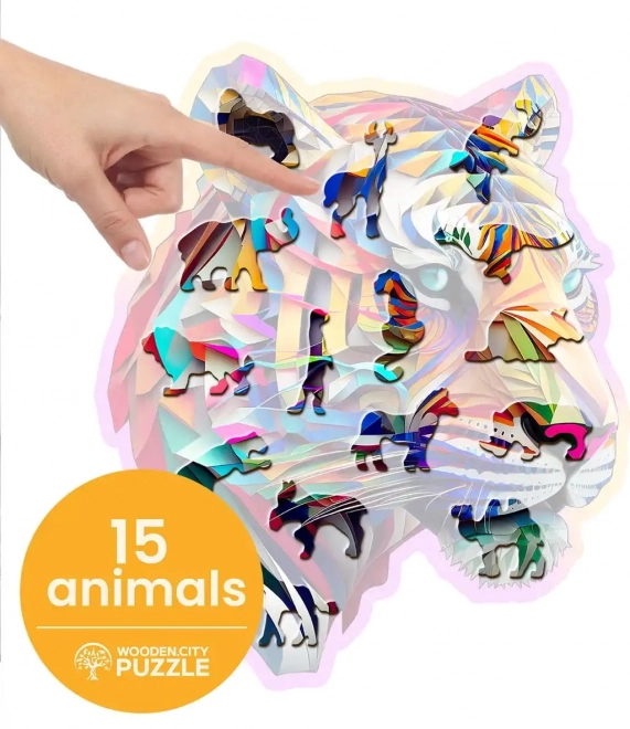 Puzzle din lemn cu model de tigru colorat