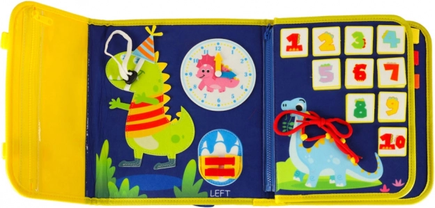 Placă senzorială Montessori cu temă de dinozaur albastră