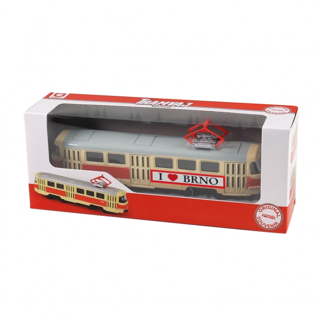 Tramvai retro metalică 16 cm cu inscripție BRNO