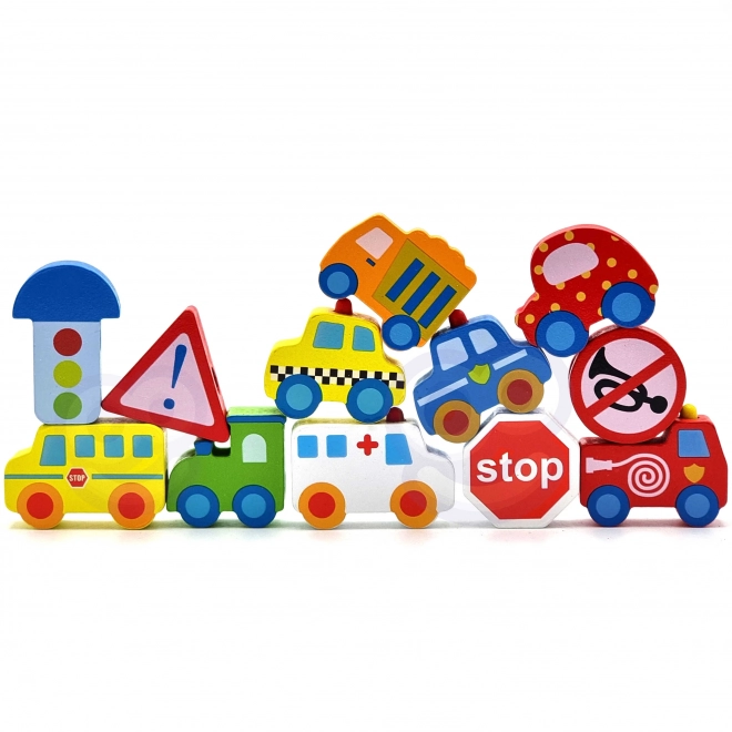 Klocki din lemn pentru înșirat vehicule Woopie