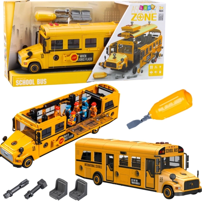 Autobuz școlar de înșurubat – set de construcție pentru micii meșteri, 48 de piese