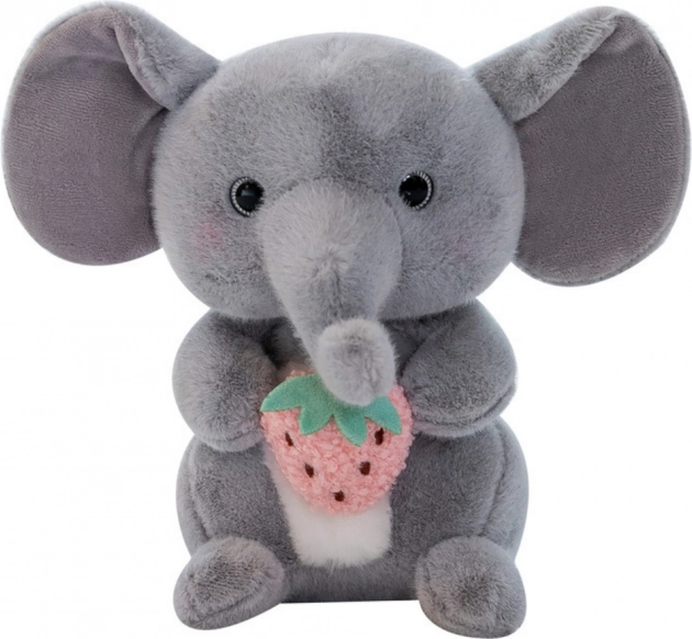 Elefant de pluș cu căpșună gri 23 cm