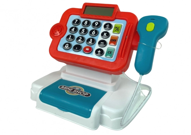 Casierie pentru copii cu calculator și coș cu legume