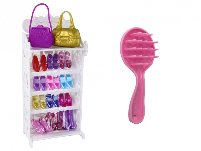 Păpușă pentru copii Păr lung blond Garderobă Pantofi Rochii Accesorii Roz