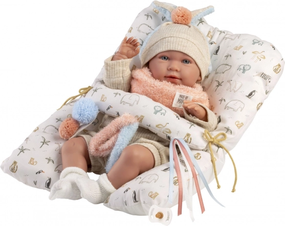 Păpușă realistă bebeluș cu sunete și corp moale textil 42 cm