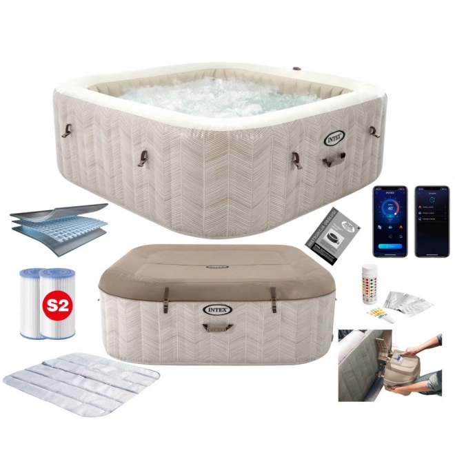 Cada cu hidromasaj gonflabilă cu design pătrat pentru 6 persoane 196x71 cm cu accesorii premium de la INTEX