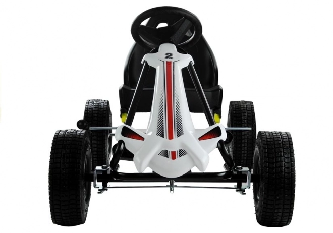 Gokart alb-negru pe pedale cu roți gonflabile