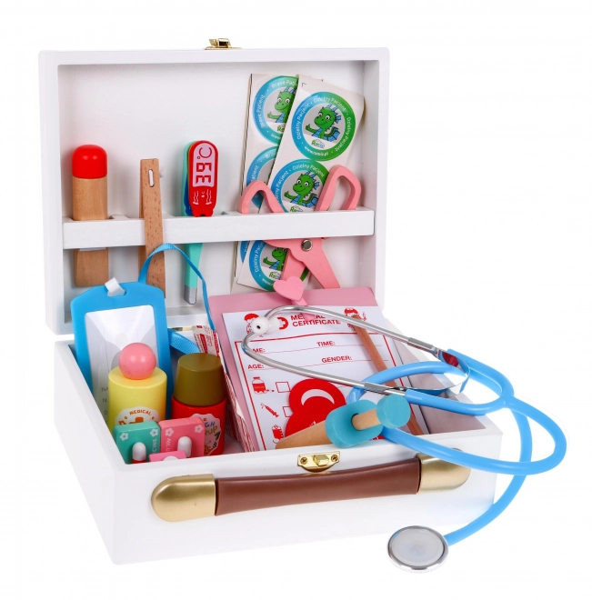 Set medical din lemn pentru copii 3+ cu 30 de accesorii și cărți educative incluse