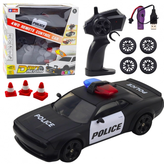 Mașină RC de curse cu roți interschimbabile poliție
