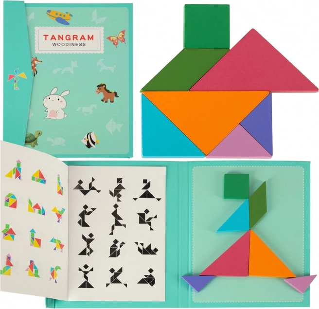 Carte magnetică tangram – puzzle logic 3D Montessori din lemn