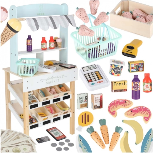 Construcție stabilă din lemn cu 6 rafturi