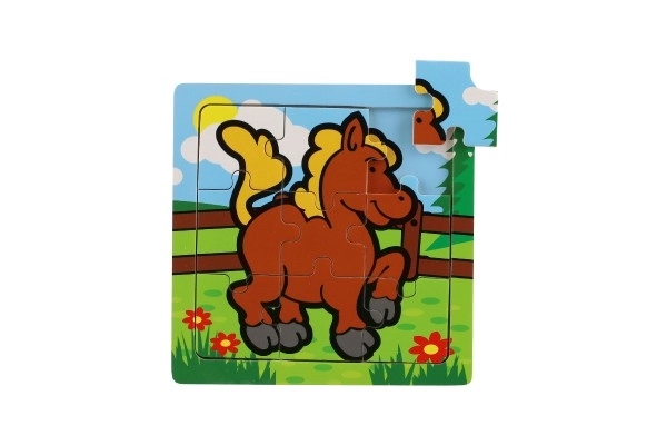 Mini puzzle din lemn 9 piese Primele mele animale pentru cei mici 15x15x0,8cm 6 tipuri