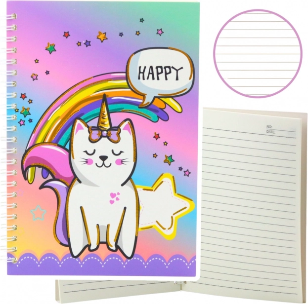 Caiet colorat cu pisică unicorn A5 60 de pagini