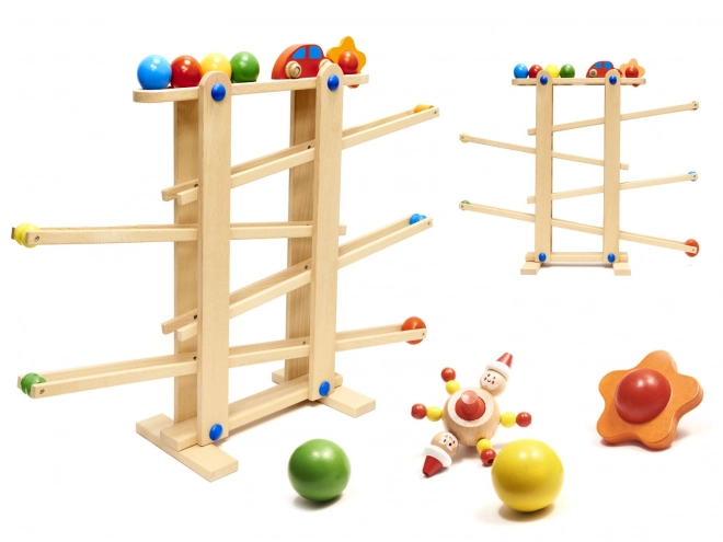 Pistă de lemn pentru bile Montessori XXL