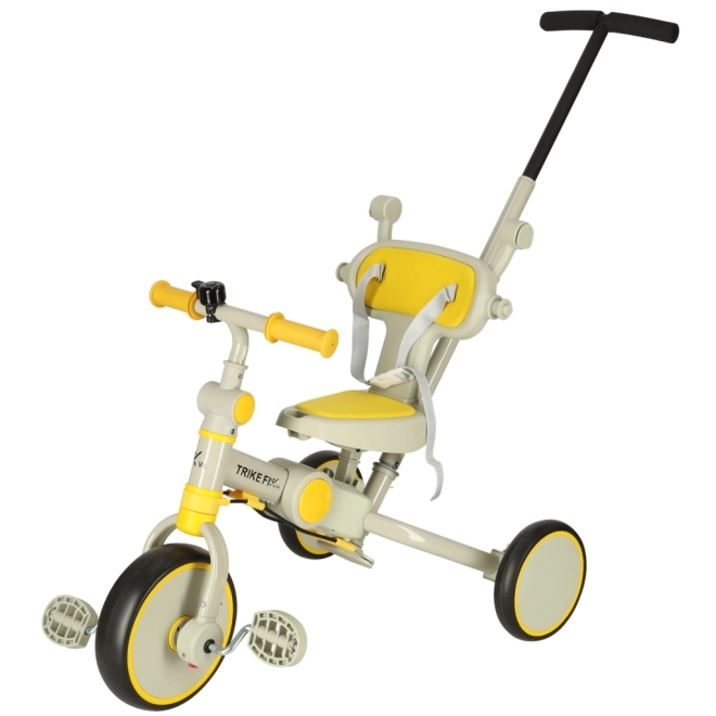 tricicletă multifuncțională cu copertină Trike Fix V4 – gri-galbenă