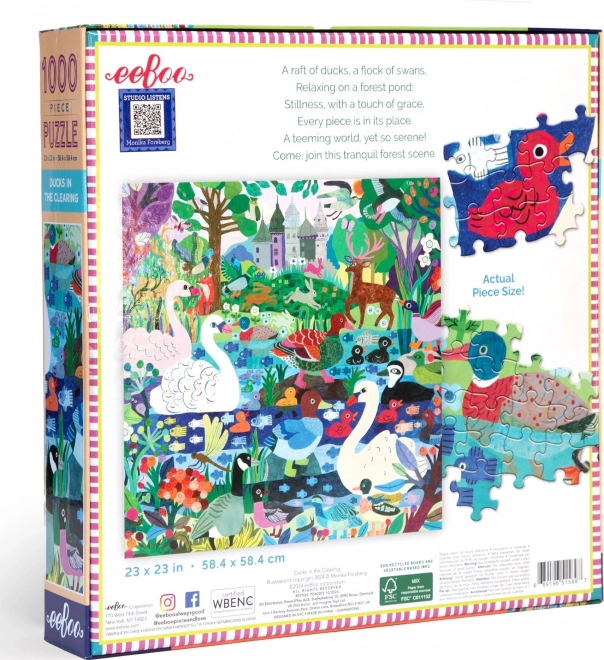 Puzzle pătrate EEBoo cu rațe pe pajiște 1000 piese