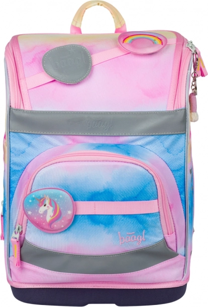 Baagl set Zippy Plus Rainbow Unicorn: ghiozdan, penar, saculet, sort, portofel