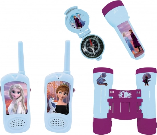 set de aventură pentru copii Regatul de Gheață cu stații Walkie‑Talkie, lanternă, binoclu și busolă