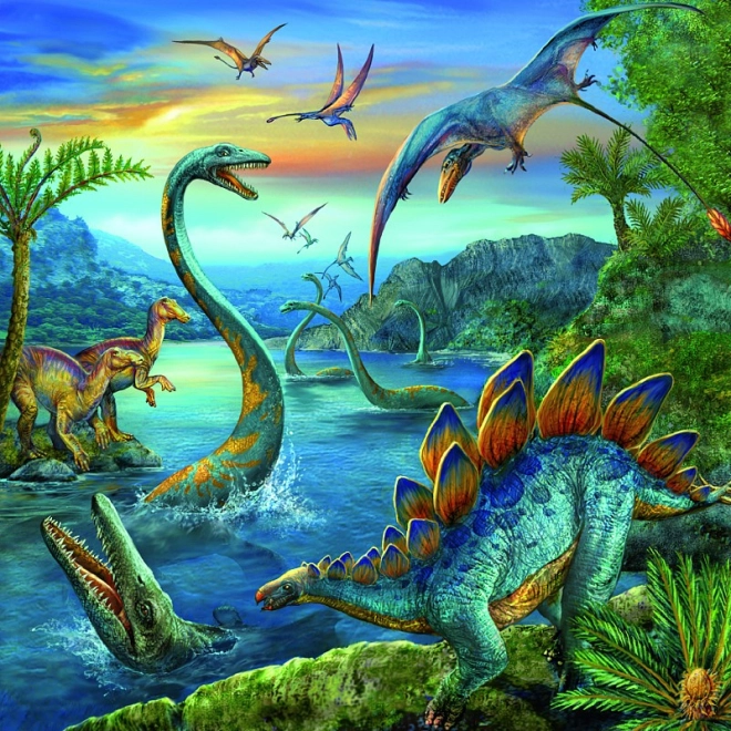 Trei scene cu dinozauri într-un singur pachet