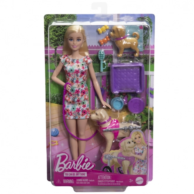 Păpușă Barbie cu cățeluș și cățel cu cărucior