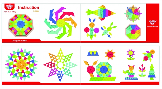 Puzzle octogonale din lemn mozaic educațional 73 piese