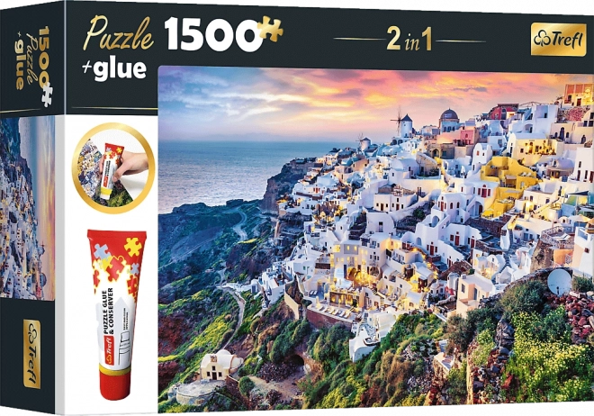 Puzzle Insula Santorini 1500 piese cu adeziv