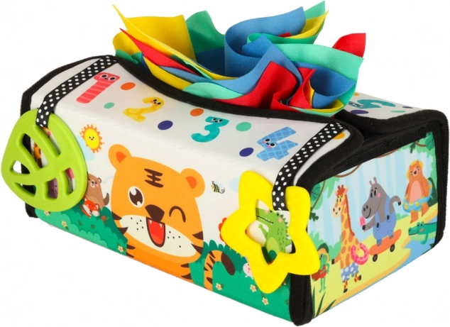 Jucărie senzorială Montessori cu batiste și covoraș 2în1
