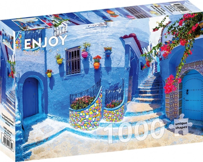 puzzle Enjoy stradă turcoaz Chefchaouen Maroc 1000 piese