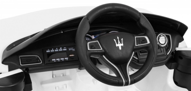 Maserati Ghibli mașină electrică pentru copii Albă + Telecomandă + Pornire lentă + EVA + MP3 USB + LED