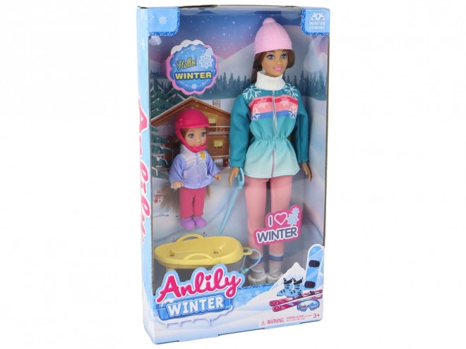 Set de păpuși Anlily Mama și fiica pe sanie