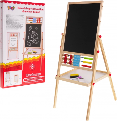 Tablă dublă din lemn pentru copii 3+ magnetică și cu cretă, cu accesorii