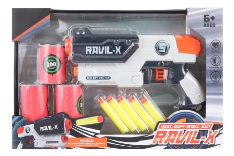 Pistol de plastic cu gloanțe din spumă